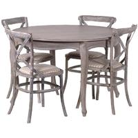 Belfort Dining Set - Shaped Leg Round with 4 Check Seat Pad Chairs