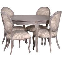 Belfort Dining Set - Shaped Leg Round with 4 Oval Back Check Fabric Chairs