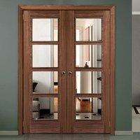 Bespoke Vancouver Walnut 4L Door Pair with Clear Glass - Prefinished