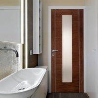 Bespoke Alcaraz Walnut Flush Door with Frosted Safety Glass - Prefinished