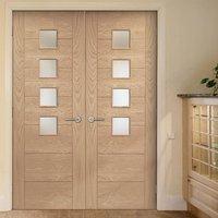 Bespoke Palermo Oak Fire Door Pair with Obscure Fire Glass - 1/2 Hour Fire Rated