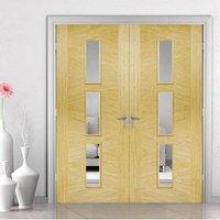 Bespoke Zeus Oak Door Pair with Clear Safety Glass - Prefinished