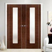 Bespoke Alcaraz Walnut Flush Door Pair with Frosted Safety Glass - Prefinished