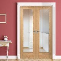 Bespoke Vancouver Oak 1L Fire Rated Door Pair with Clear Safety Glass - Prefinished