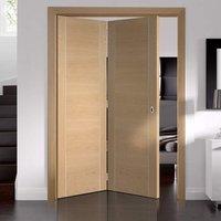 Bespoke Thrufold Forli Oak Flush Folding 2+0 Door with Aluminium Inlay - Prefinished