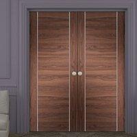 Bespoke Forli Walnut Flush Fire Door Pair with Aluminium Inlay - 1/2 Hour Fire Rated - Prefinished