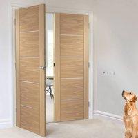 Bespoke Portici Oak Flush Door Pair with Aluminium Inlay - Prefinished