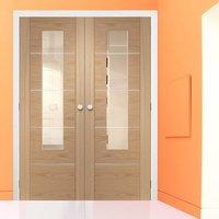 Bespoke Portici Oak Glazed Door Pair with Aluminium Inlay - Prefinished