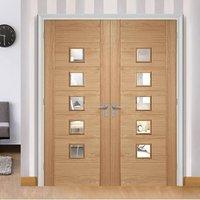 Bespoke Carini 5 Pane Oak Door Pair with Clear Safety Glass - Prefinished