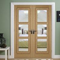 Bespoke Oak 3L Inlay Flush Door Pair with Clear Glass - Prefinished