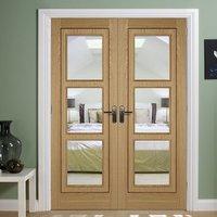 bespoke oak 3l inlay flush door pair with clear glass prefinished