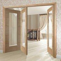 Bespoke Thrufold Ravenna Oak Glazed Folding 2+1 Door - Prefinished