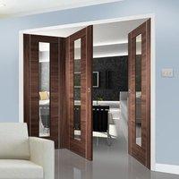 Bespoke Thrufold Forli Walnut Glazed Folding 2+1 Door with Aluminium Inlay - Prefinished