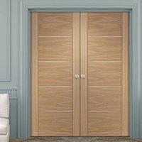 Bespoke Portici Oak Fire Door Pair, Aluminium Inlay - 1/2 Hour Fire Rated - Prefinished