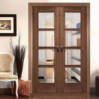 Bespoke Vancouver Walnut 4L Fire Rated Door Pair with Clear Glass - Prefinished