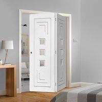 Bespoke Thrufold Altino White Primed Glazed Folding 2+0 Door