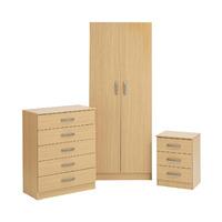 bella 2 door wardrobe 5 drawer chest and 3 drawer bedside set oak