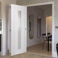 Bespoke Thrufold Forli White Glazed Folding 2+0 Door with Aluminium Inlay - Prefinished