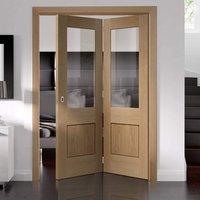 Bespoke Thrufold Piacenza Oak 1P Glazed Folding 2+0 Door with Groove Design