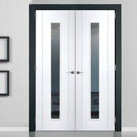 Bespoke Forli White Glazed Door Pair with Aluminium Inlay - Prefinished