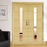 bespoke lille 1l oak flush door pair with clear safety glass prefinish ...