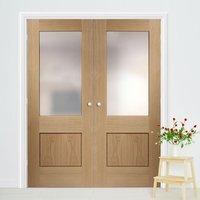 bespoke piacenza oak 1 panel glazed door pair with groove design