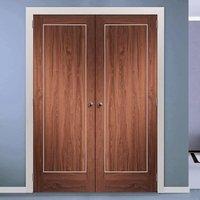 Bespoke Varese Walnut Flush Fire Door Pair with Aluminium Inlay - 1/2 Hour Fire Rated - Prefinished