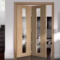 Bespoke Thrufold Forli Oak Glazed Folding 2+0 Door with Aluminium Inlay - Prefinished