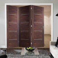 Bespoke Thrufold Portici Walnut Flush Folding 3+0 Door with Aluminium Inlay - Prefinished