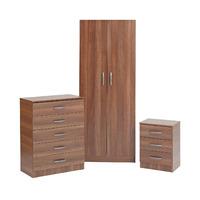 bella 2 door wardrobe 5 drawer chest and 3 drawer bedside set walnut