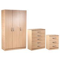 Bella 3 Door Wardrobe, 5 Drawer Chest and 3 Drawer Bedside Set Oak