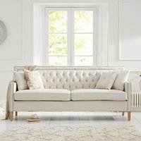 Bellard Fabric 3 Seater Sofa In Ivory White And Natural Ash Legs