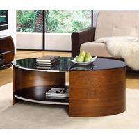 bent wood coffee table oval in black glass with walnut