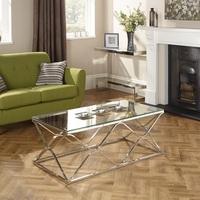 Belmont Glass Coffee Table With Polished Stainless Steel Base