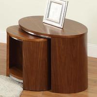 bentwood walnut nesting tables with chrome frame and shelf