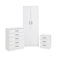 Bella 2 Door Wardrobe, 5 Drawer Chest and 3 Drawer Bedside Set White