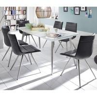 Belton Extendable Glass Dining Table In White With 8 Emily Chair