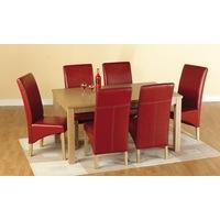 Belgrade Wooden Dining Set with 6 Dining Chairs In Red