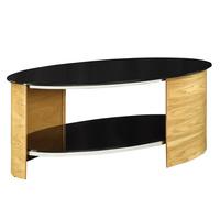 BentWood Coffee Table Oval Shape In Black Glass With Oak