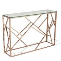 Betty Glass Console Table In Clear With Rose Gold Base Frame