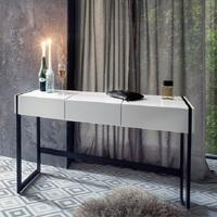 Bento Console Desk With Mirror In White With Black Metal Legs