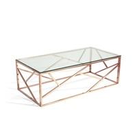 Betty Glass Coffee Table In Clear With Rose Gold Base Frame