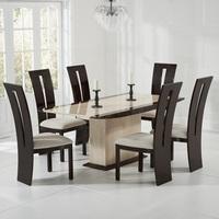 Bentley Marble Dining Table Cream Brown With 6 Ophelia Chairs