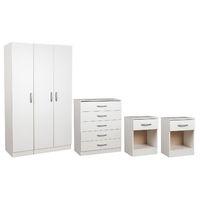 Bella 3 Door Wardrobe, 5 Drawer Chest and 2x 1 Drawer Bedside Set White