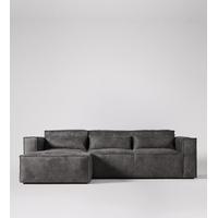 bergen left hand corner sofa in manhattan grey leather black birch fee ...