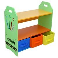 Bebe Style Children Sized Wooden Shelves with Three Storage Boxes (Crayon Themed)