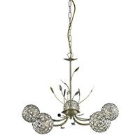 Bellis II 5 Lamp Antique Brass Ceiling Light With Crystal Balls