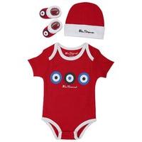Ben Sherman baby boy cotton rich red short sleeve bodysuit hat and booties starter set - Red