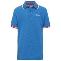 Ben Sherman boys 100% cotton blue short sleeve striped collar and sleeve trim polo shirt - Blue