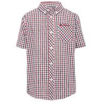 Ben Sherman boys 100% cotton short sleeve red and blue check pattern button down shirt - Red